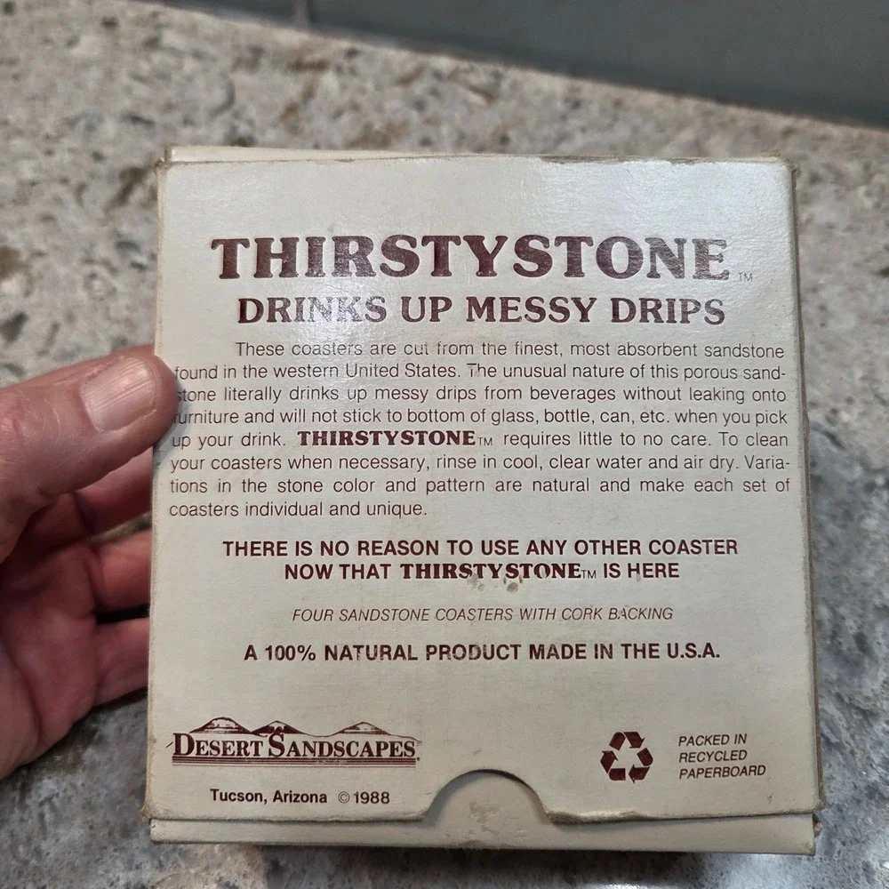 Vintage Thirstystone‎ Natural Sandstone Coasters 4 Steer Skull Western Decor USA